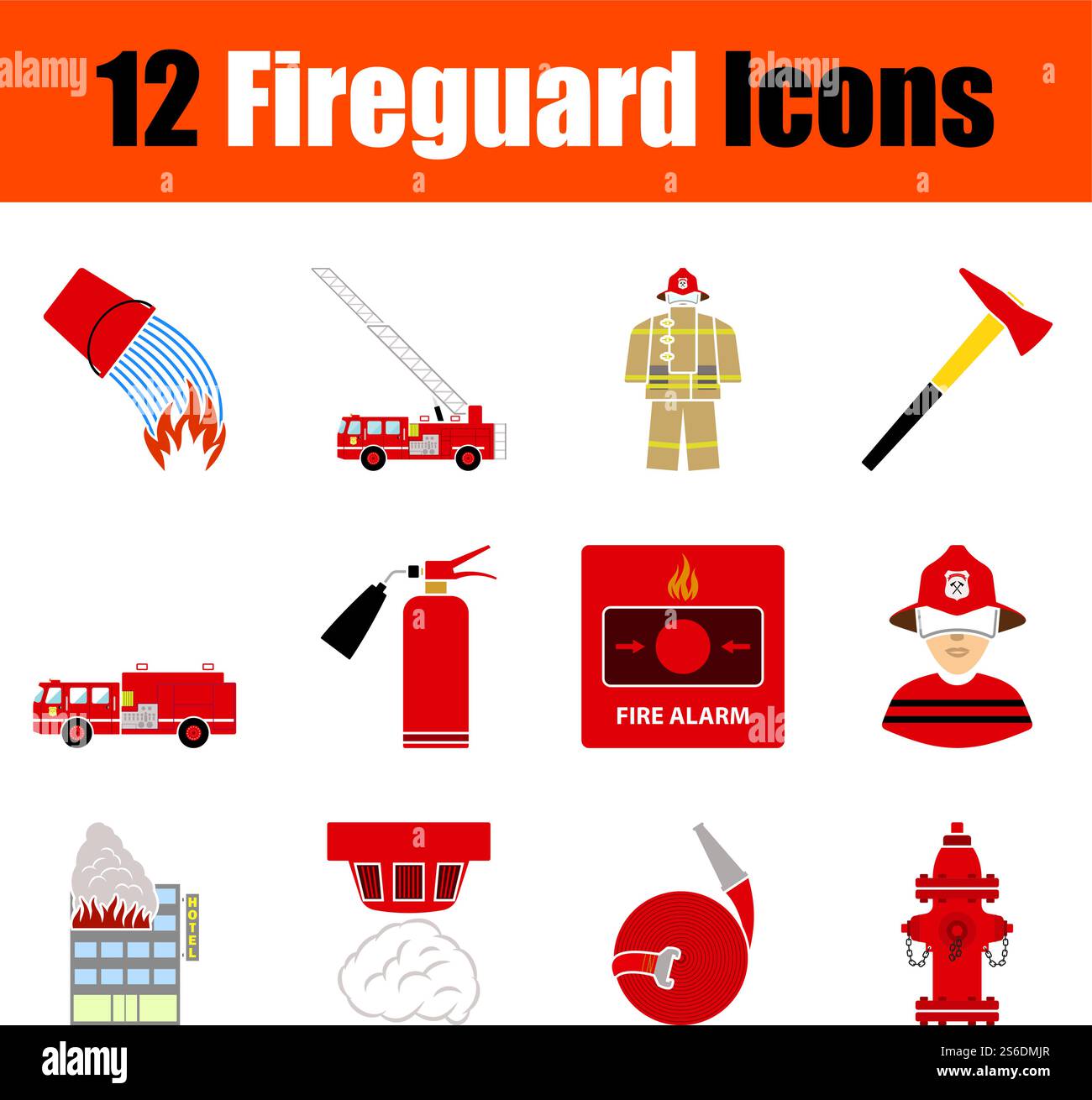Fireguard Icon Set. Flat Design. Fully editable vector illustration. Text expanded. Stock Vector