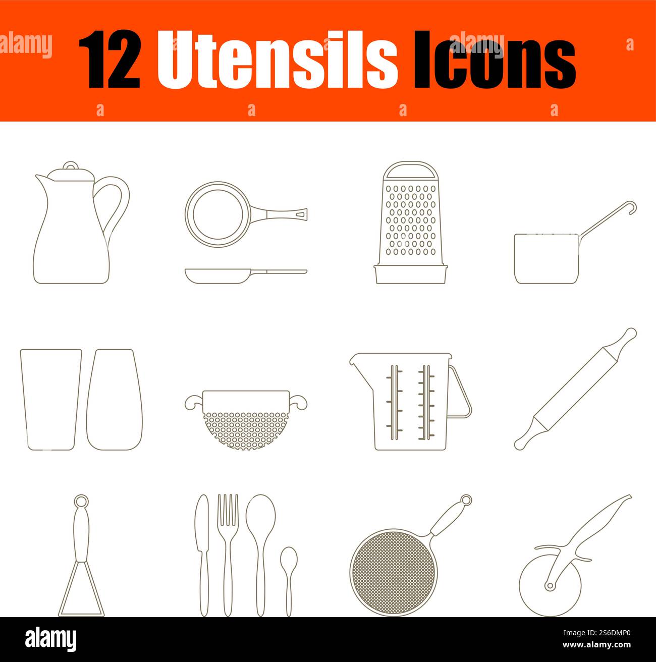 Utensils Icon Set. Thin Editable Stroke Line Without Filling Design. Vector Illustration. Stock Vector