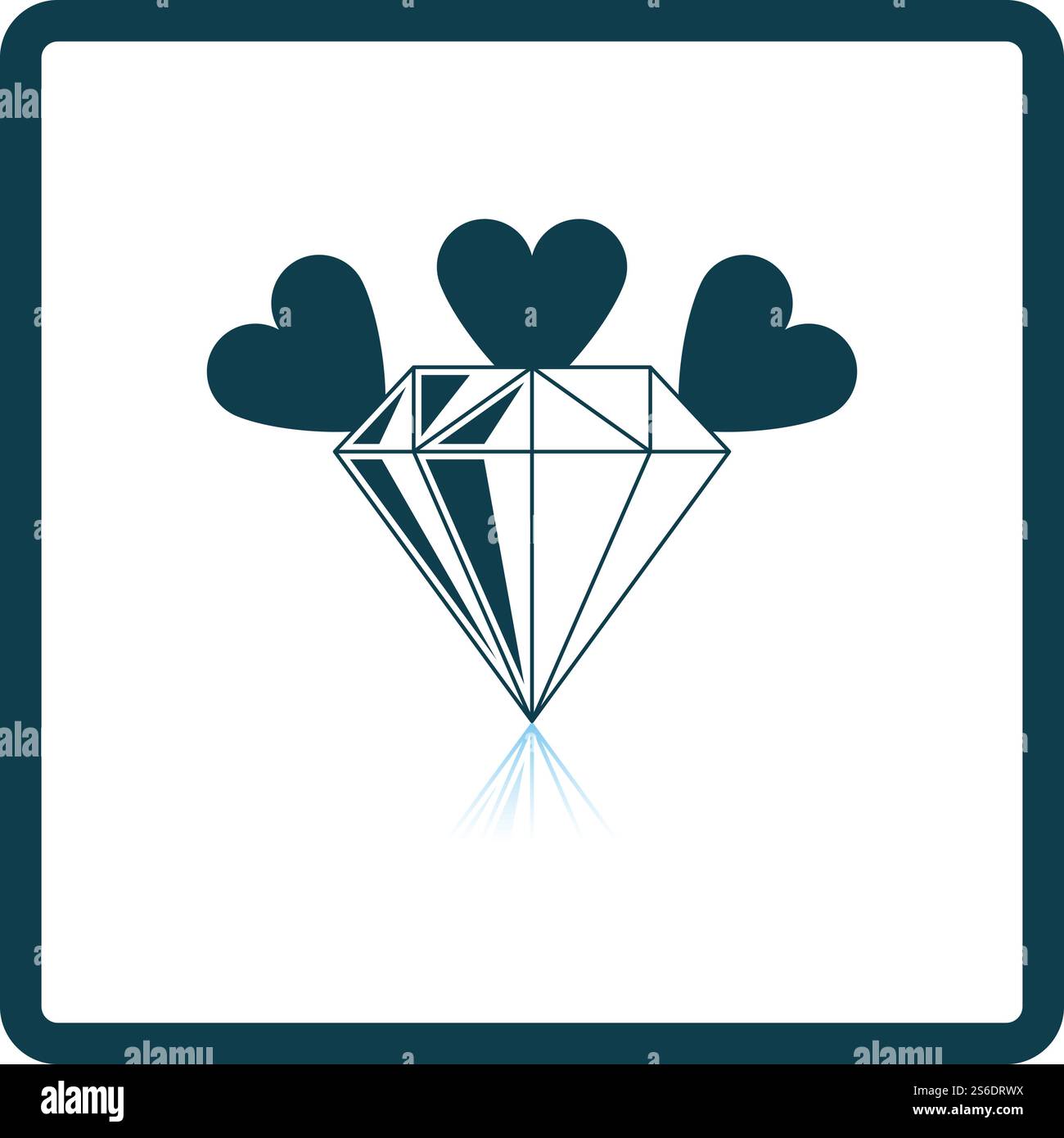 Diamond With Hearts Icon. Square Shadow Reflection Design. Vector ...