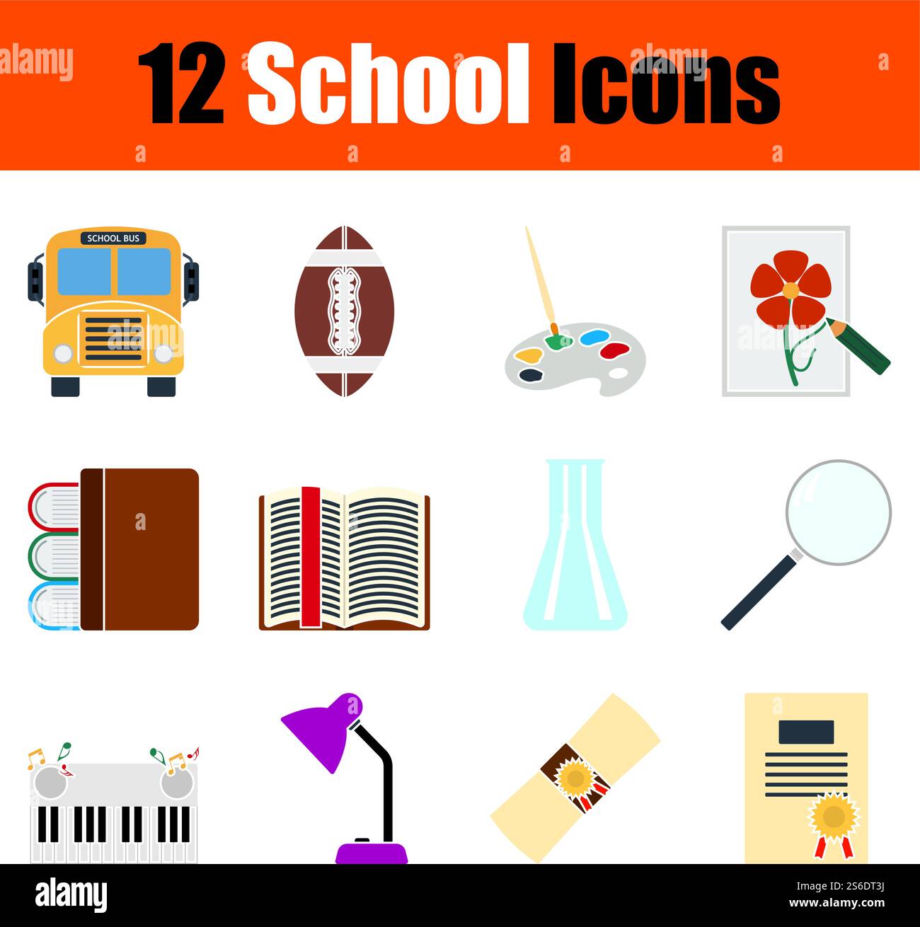 School Icon Set. Flat Design. Fully editable vector illustration. Text expanded. Stock Vector