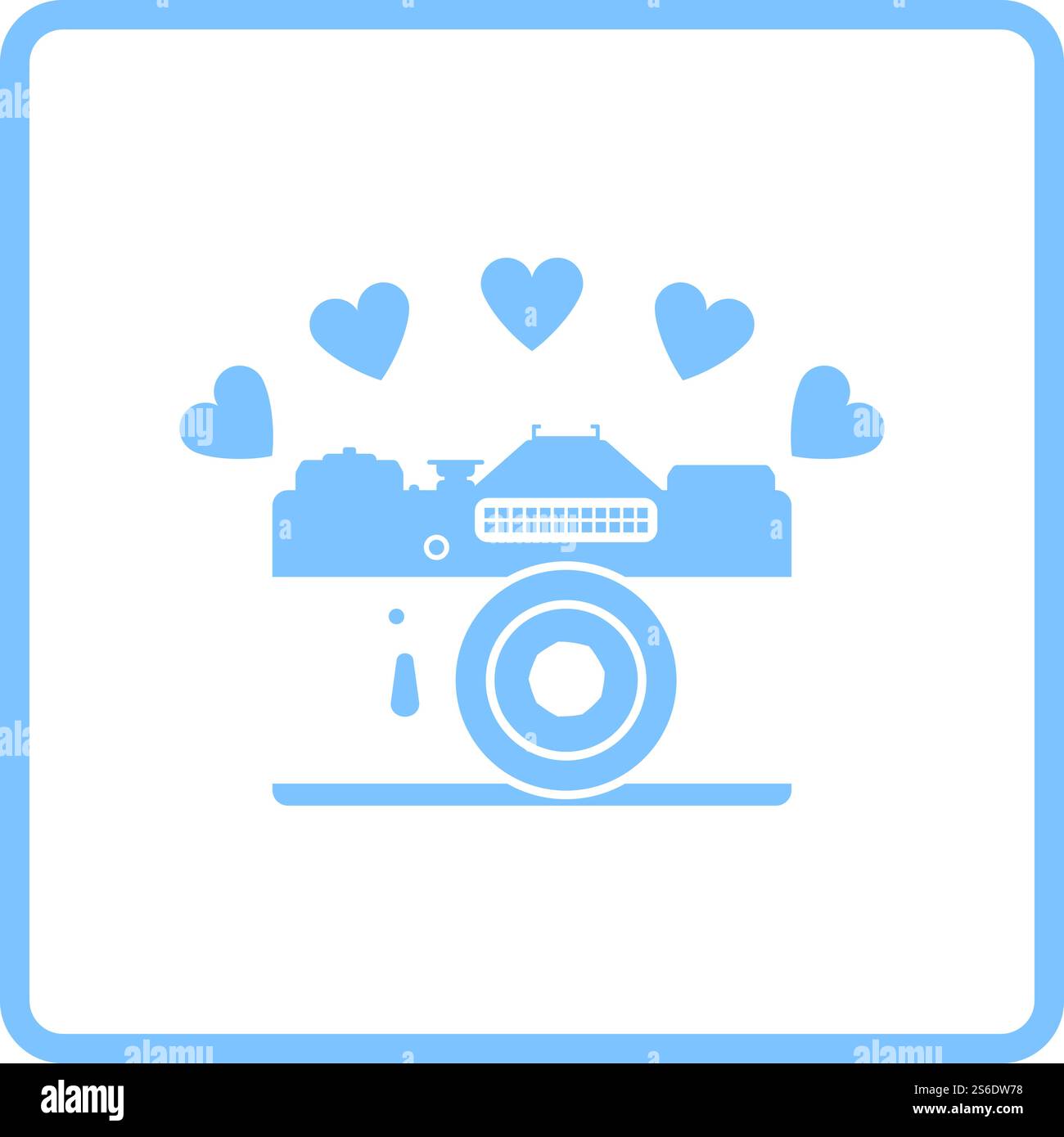 Camera With Hearts Icon. Blue Frame Design. Vector Illustration Stock ...