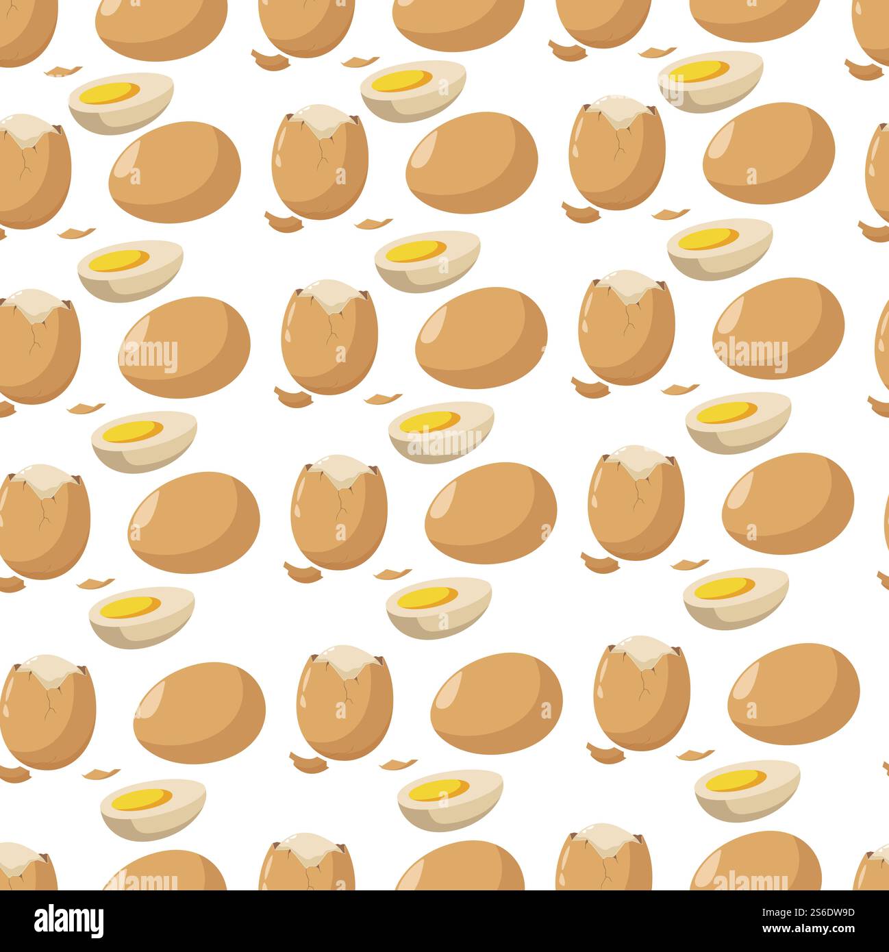 Chicken eggs whole and broken piece seamless pattern. Organic food and natural ingredients from farm. Market assortment for cooking, preparing food and dishes. Nutrition and dieting seamless pattern. Whole and broken eggshell, natural product seamless pattern Stock Vector