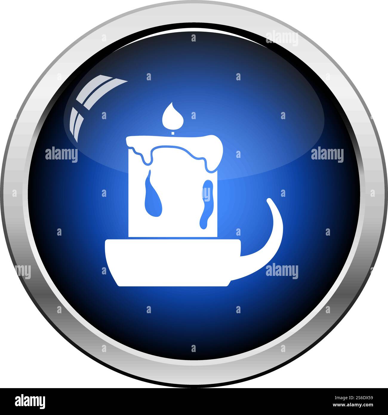 Candle In Candlestick Icon. Glossy Button Design. Vector Illustration. Stock Vector