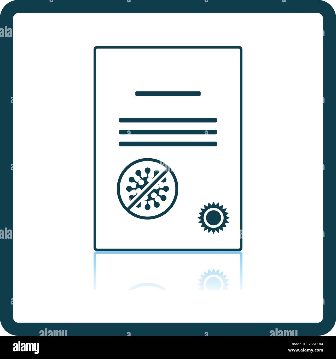 No Coronavirus Certificate Icon. Square Shadow Reflection Design. Vector Illustration. Stock Vector