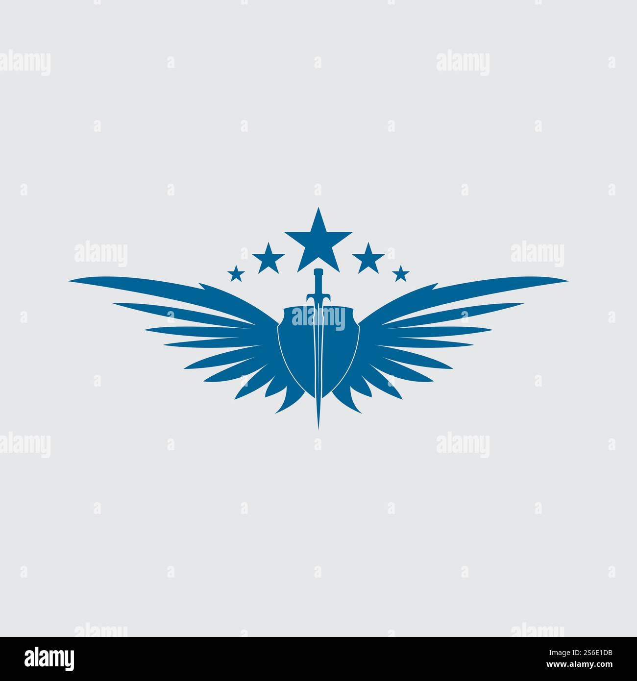 The winged sword with shield vector icon. Stock Vector