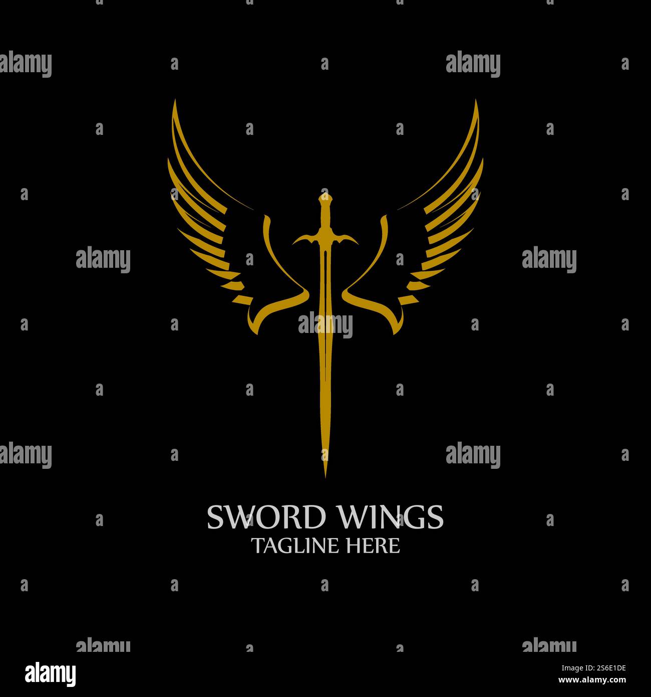 Sword With Wings Golden Sword Symbol On Black Background Stock Vector 