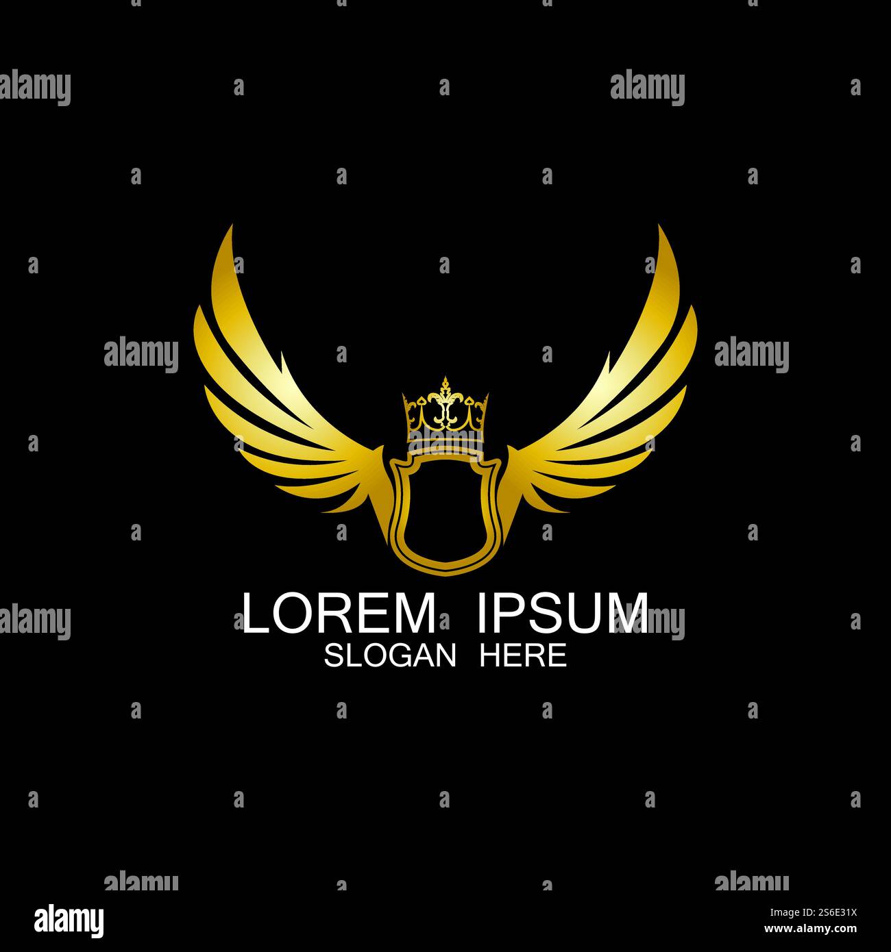 golden winged shield with crown logo / heraldry symbol Stock Vector ...