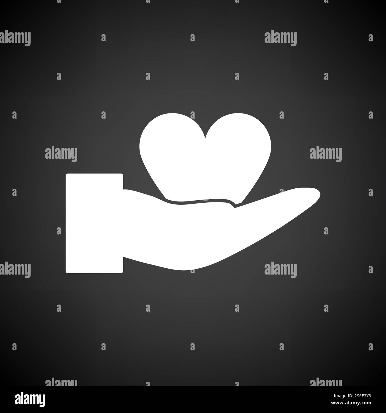Hand Present Heart Ring Icon. White on Black Background. Vector ...