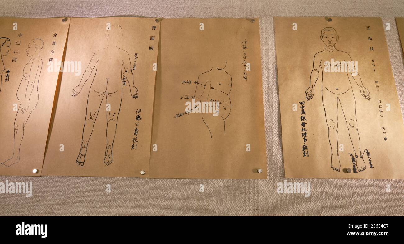 The autopsy, coroner report from the shooting of Ito Hirobumi by Ahn Jung-geun. At Ahn Jung-geun Memorial Hall Museum in Seoul, South Korea. Stock Photo