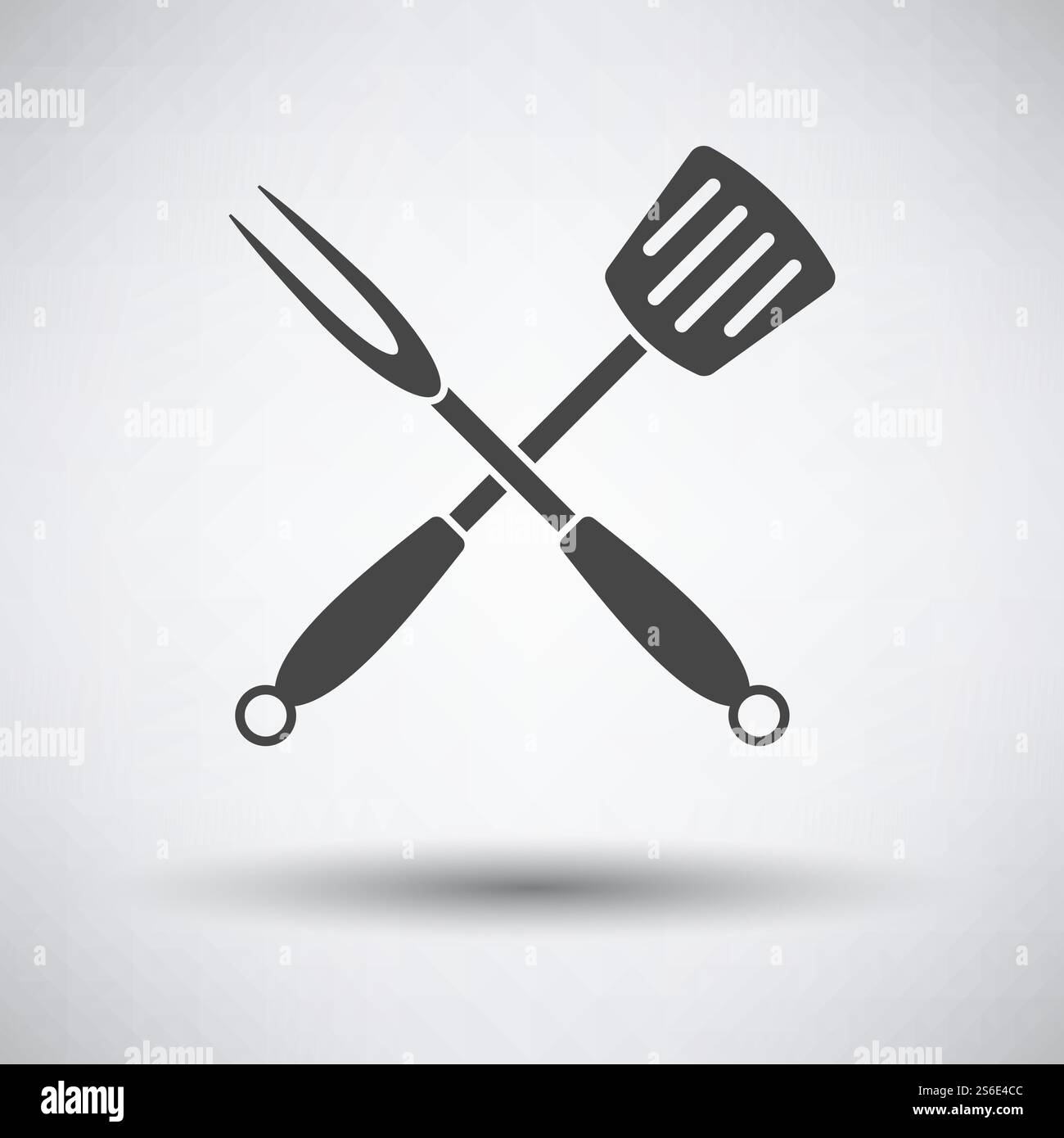 Crossed Frying Spatula And Fork Icon. Dark Gray on Gray Background With ...