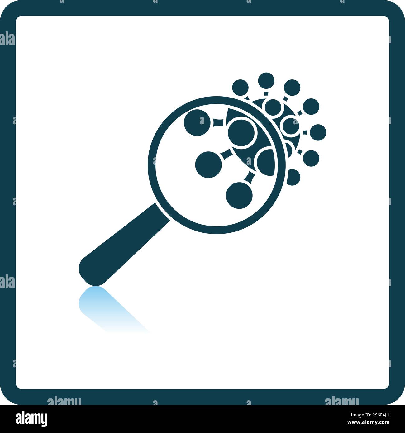 Magnifier Over Coronavirus Molecule Icon. Square Shadow Reflection Design. Vector Illustration. Stock Vector