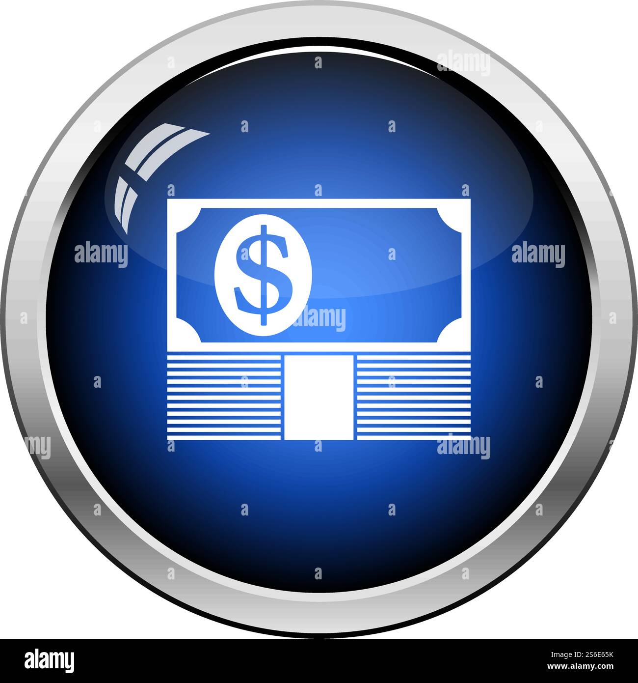 Banknote On Top Of Money Stack Icon. Glossy Button Design. Vector ...