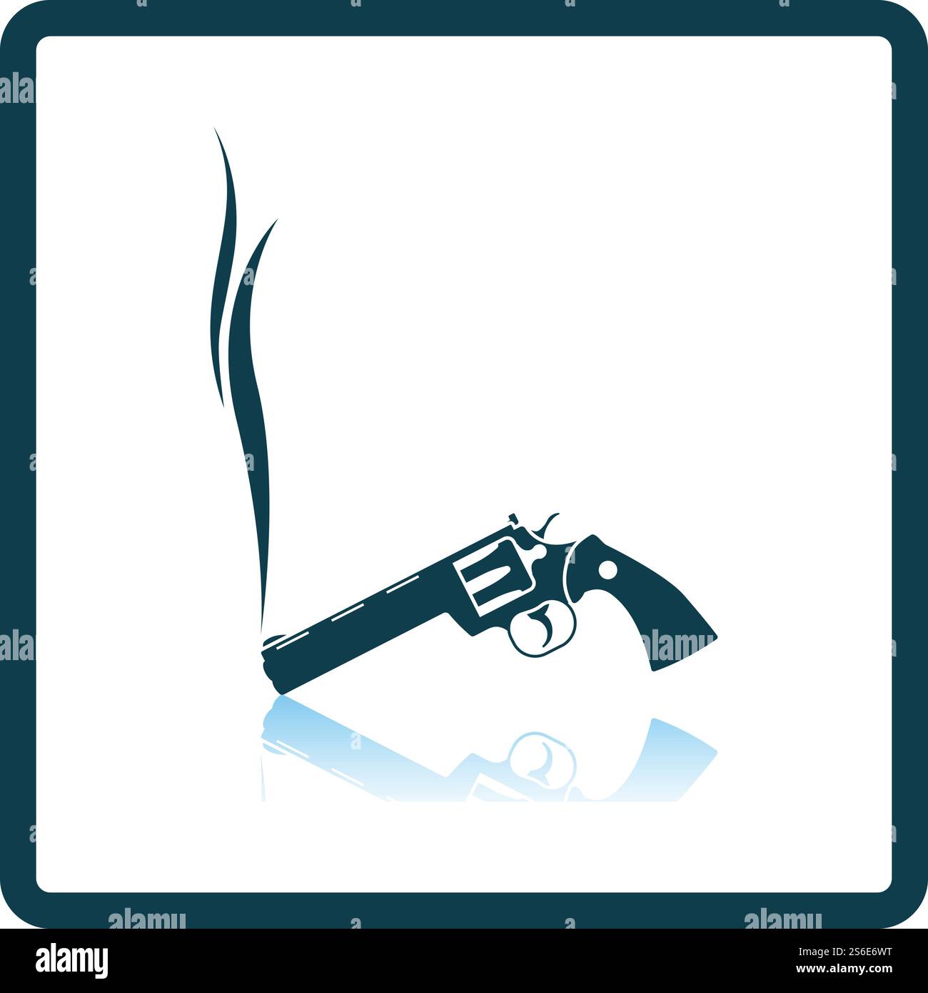 Smoking Revolver Icon. Square Shadow Reflection Design. Vector Illustration. Stock Vector