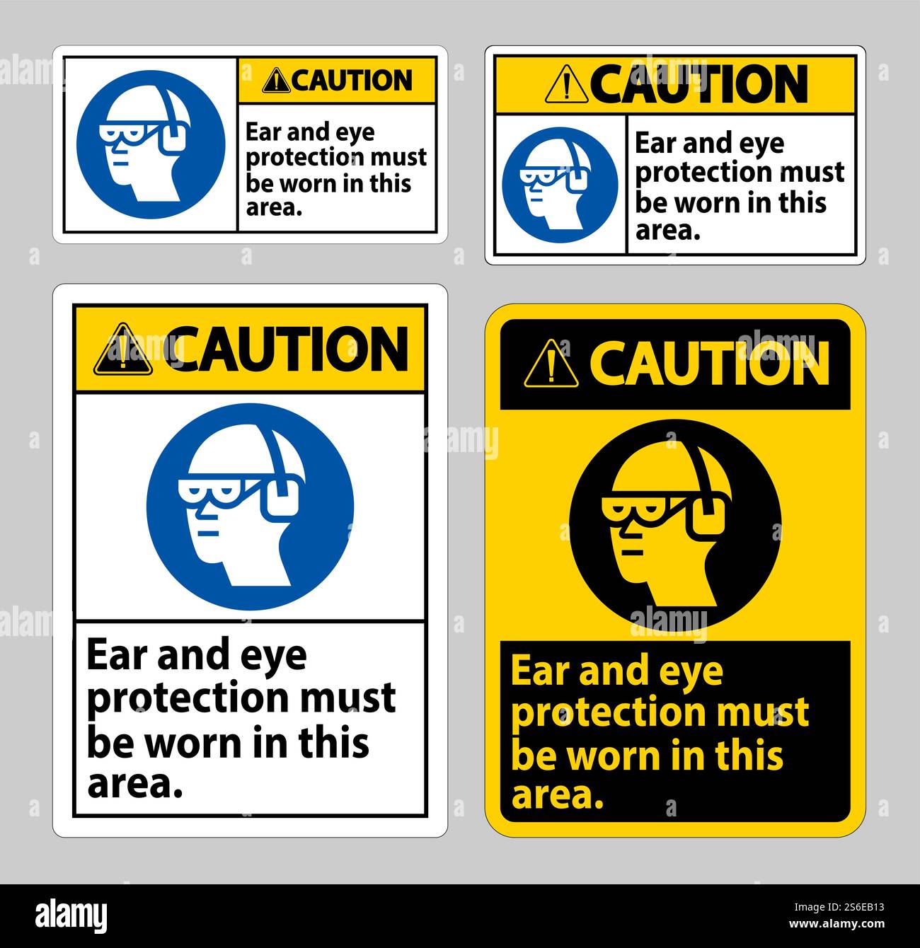 Caution sign Ear And Eye Protection Must Be Worn In This Area Stock ...