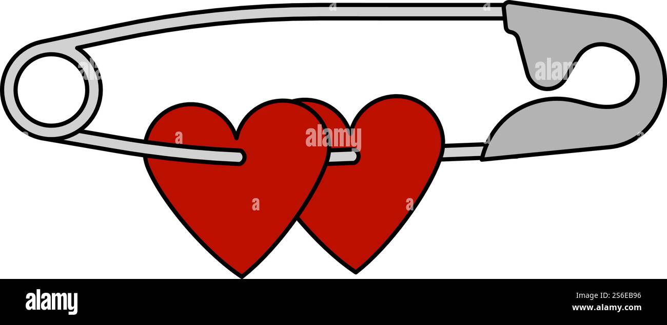 Two Valentines Heart With Pin Icon. Editable Outline With Color Fill Design. Vector Illustration. Stock Vector