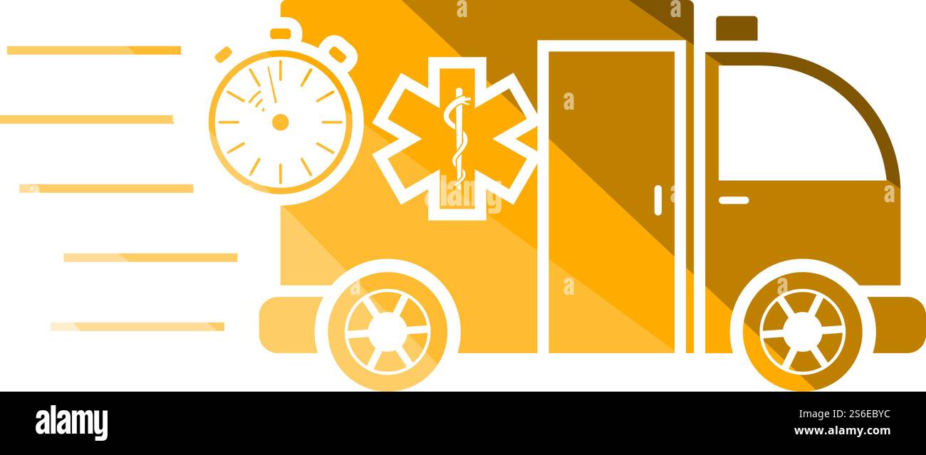 Fast Ambulance Car Icon. Flat Color Ladder Design. Vector Illustration ...