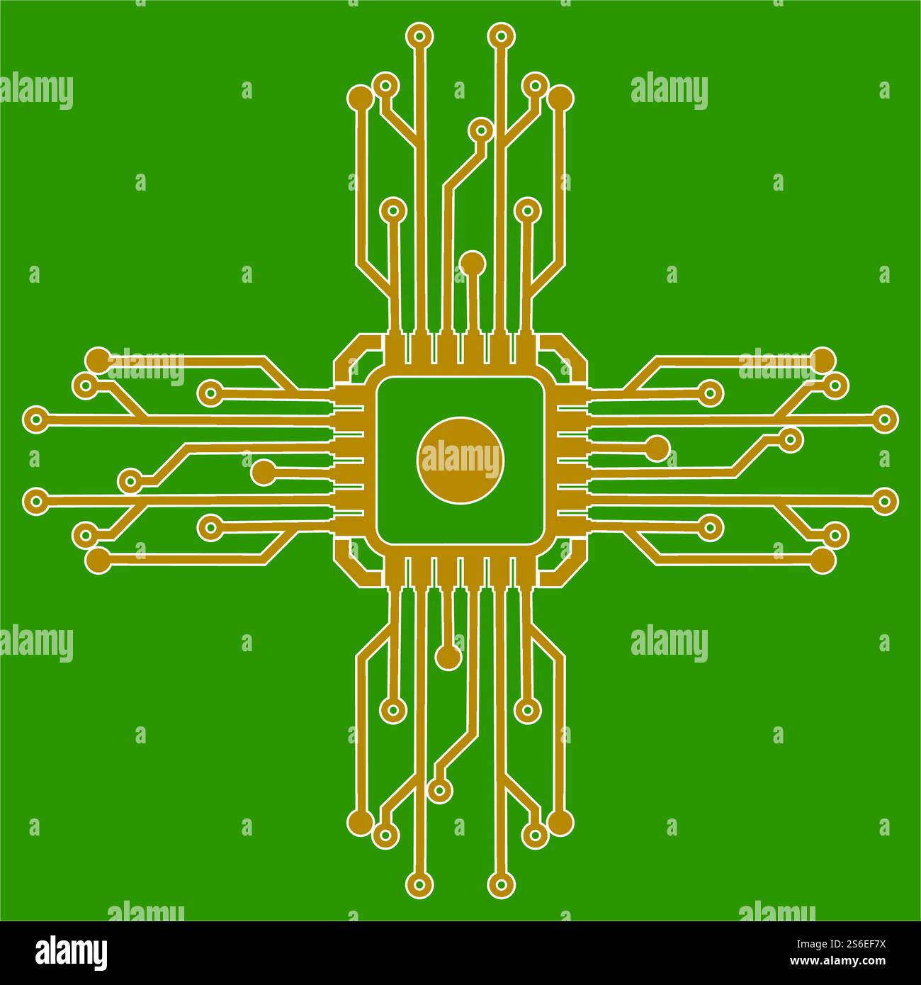 Flat Microelectronics Circuits. Circuit board vector, green background. Stock Vector