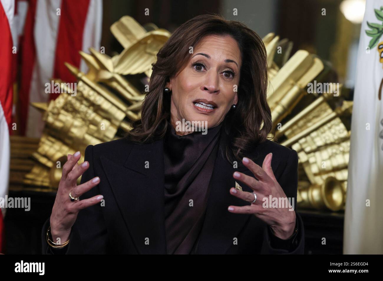 Washington DC. 16th Jan, 2025. United States Vice President Kamala Harris addresses her staff