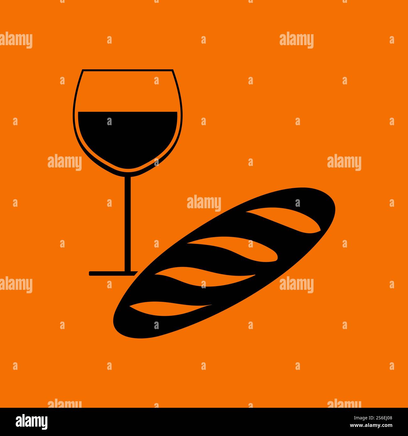 Easter Wine And Bread Icon. Black on Orange Background. Vector ...