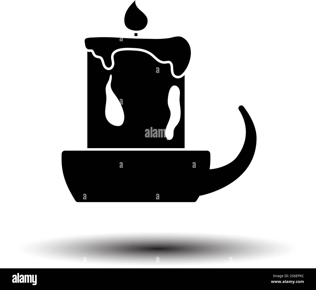 Candle In Candlestick Icon. Black on White Background With Shadow. Vector Illustration. Stock Vector