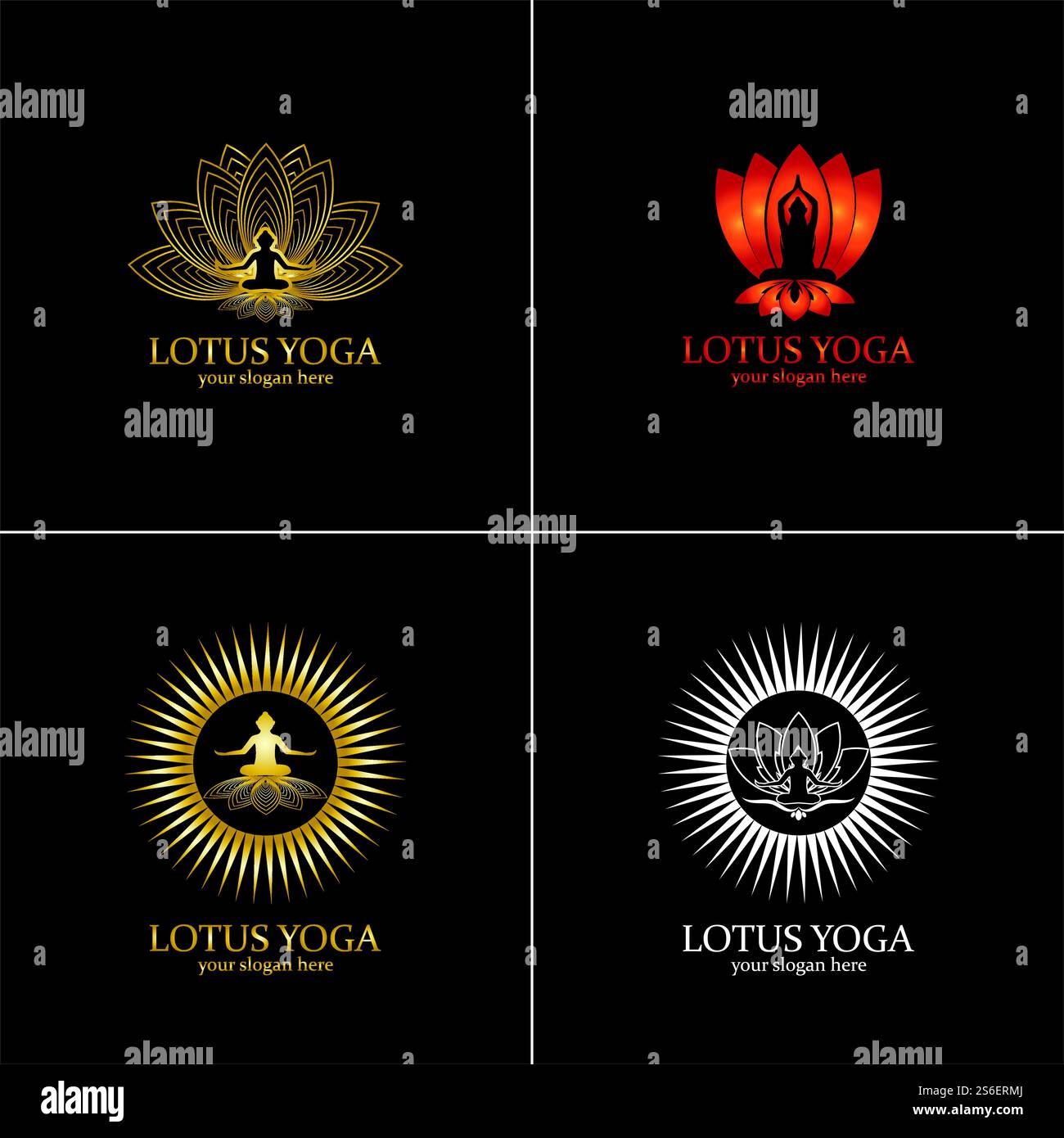 yoga logo design stock. human meditation in lotus flower vector ...