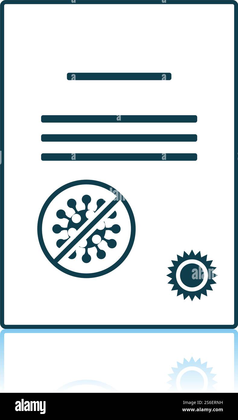 No Coronavirus Certificate Icon. Shadow Reflection Design. Vector Illustration. Stock Vector