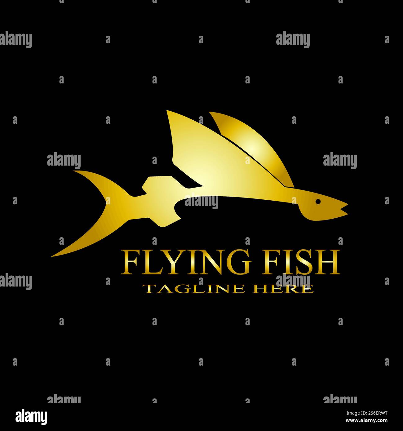 gold flying fish logo vector icon design template Stock Vector