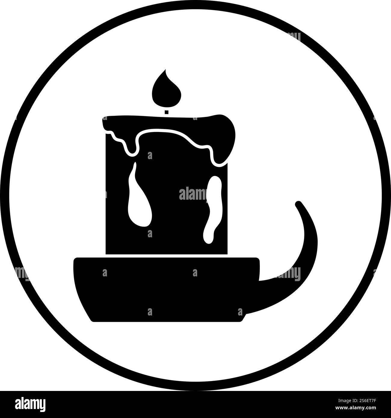 Candle In Candlestick Icon. Thin Circle Stencil Design. Vector Illustration. Stock Vector