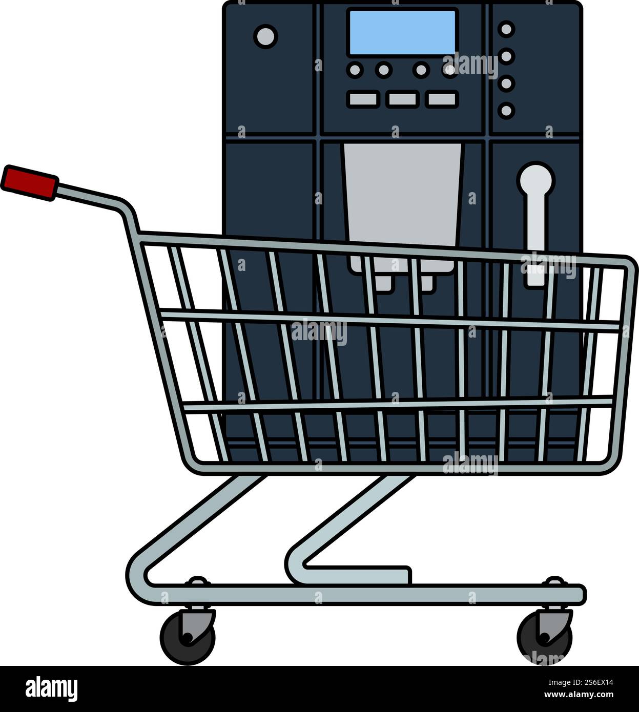Shopping Cart With Cofee Machine Icon. Editable Outline With Color Fill ...