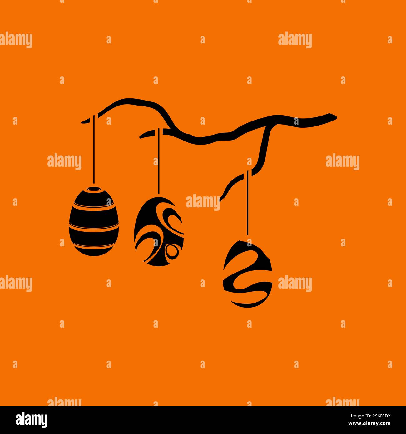 Easter Eggs Hanged On Tree Branch Icon. Black on Orange Background ...