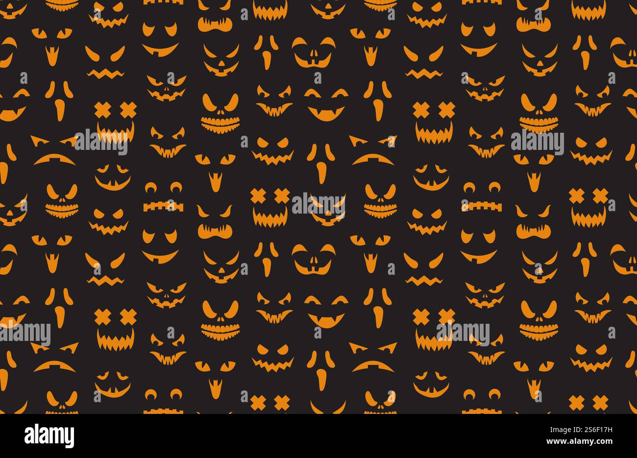Pumpkin faces seamless pattern. Halloween jack o lantern face ...
