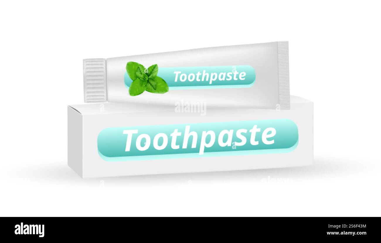 Mint toothpaste. Realistic white box packaging and vector toothpaste ...