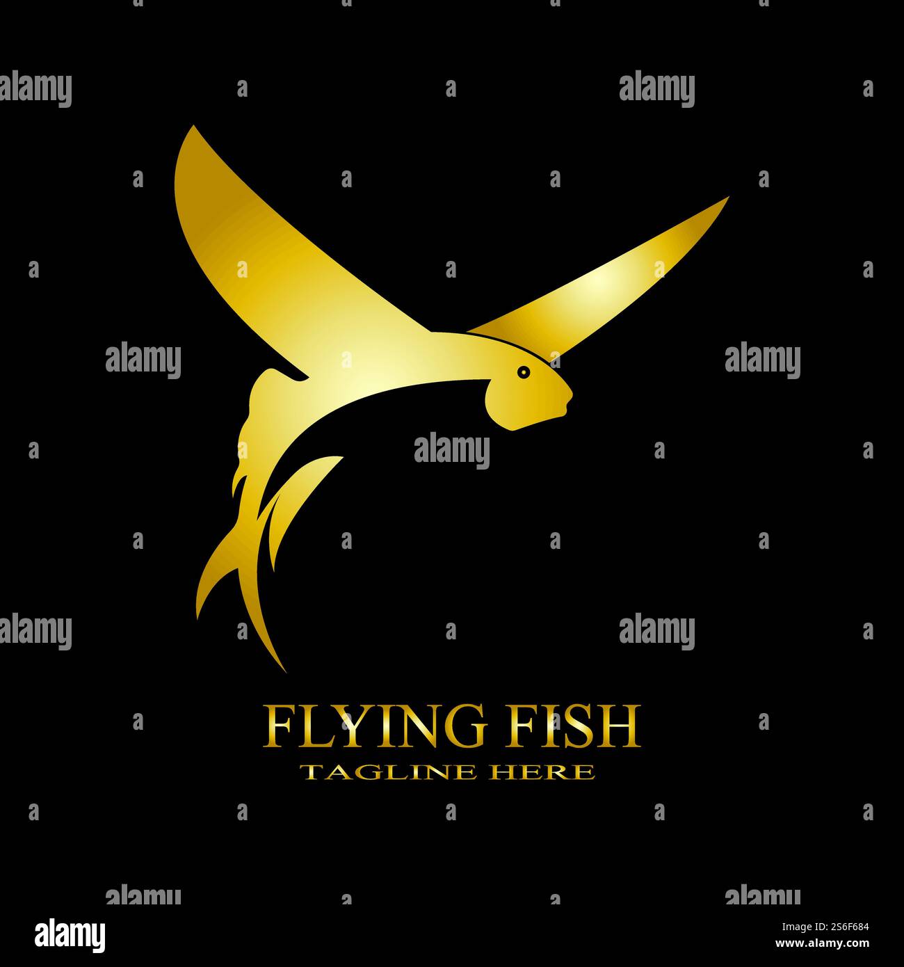gold flying fish logo vector icon design template Stock Vector
