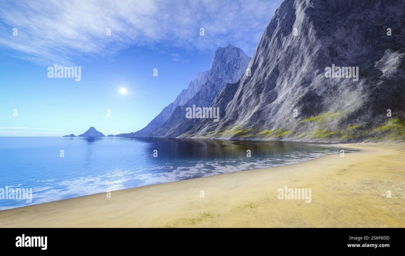 Summer Rendering 9 3d rendering of a beautiful summer sand beach Stock Photo - Alamy