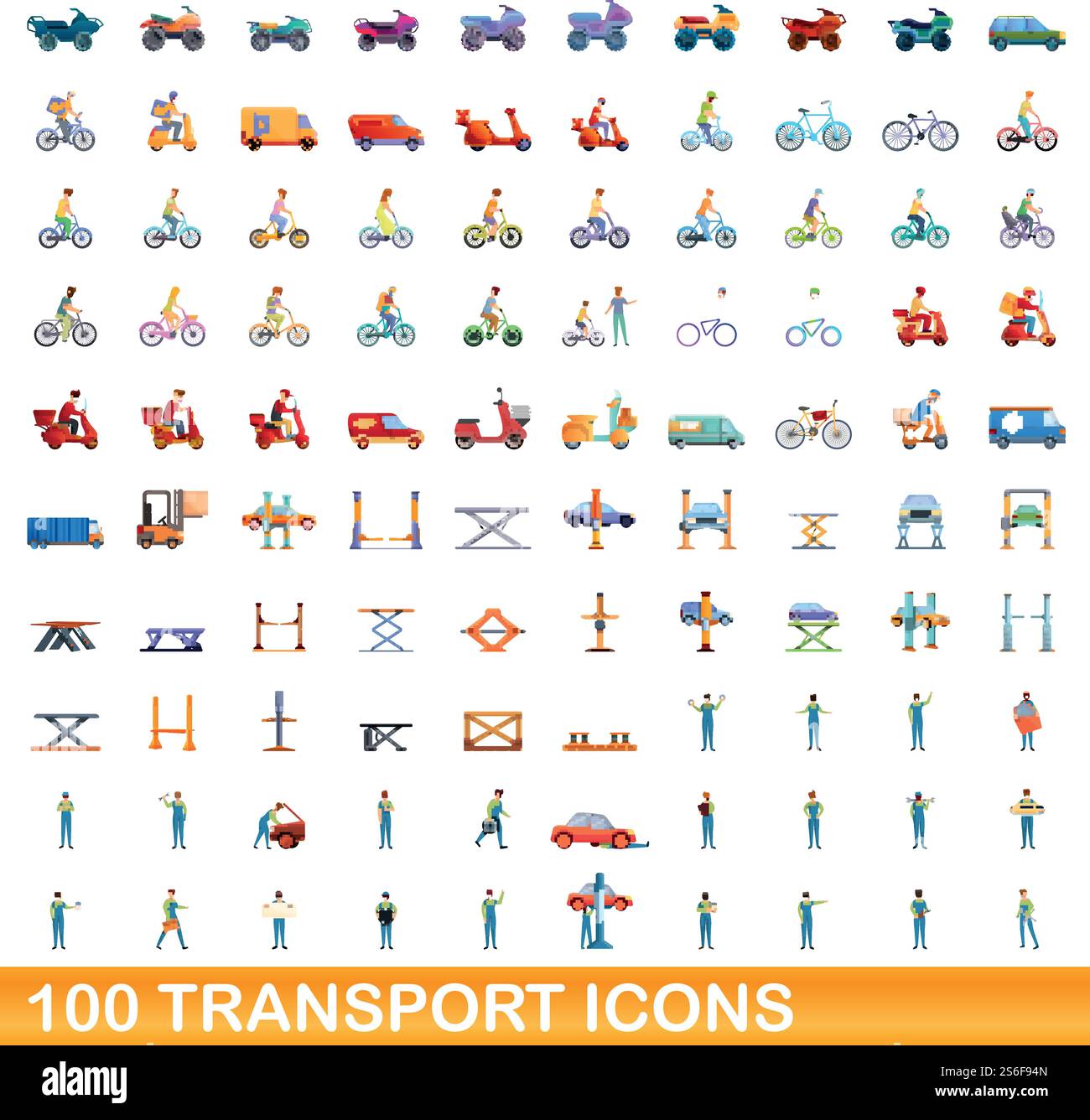 100 transport icons set. Cartoon illustration of 100 transport icons ...