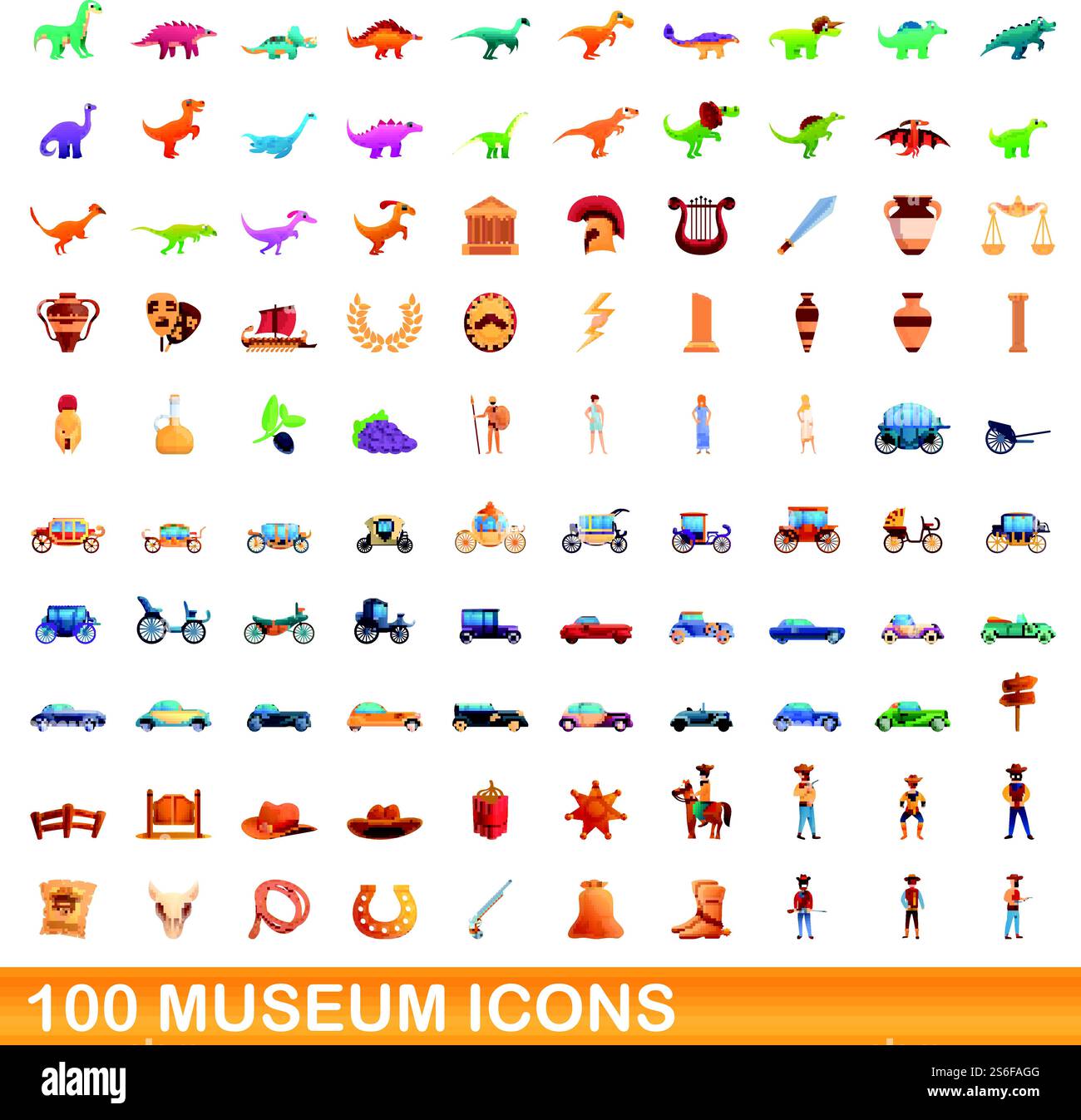 100 museum icons set. Cartoon illustration of 100 museum icons vector ...