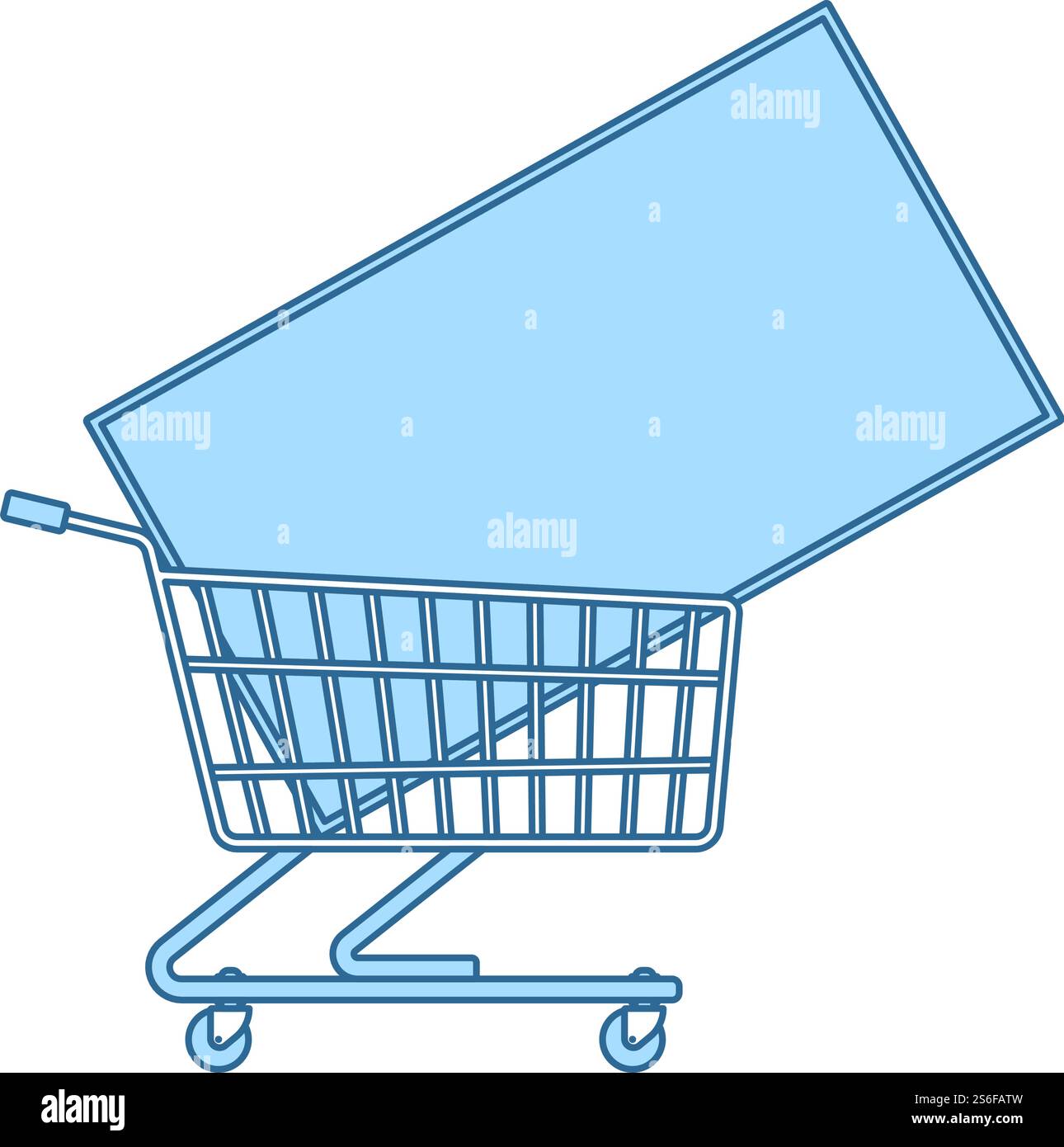 Shopping Cart With TV Icon. Thin Line With Blue Fill Design. Vector ...