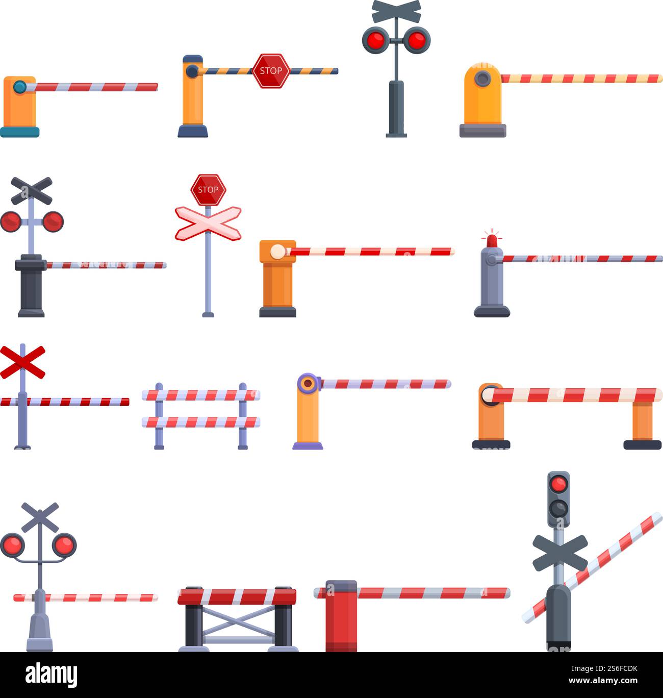 Railroad barrier icons set. Cartoon set of railroad barrier vector ...