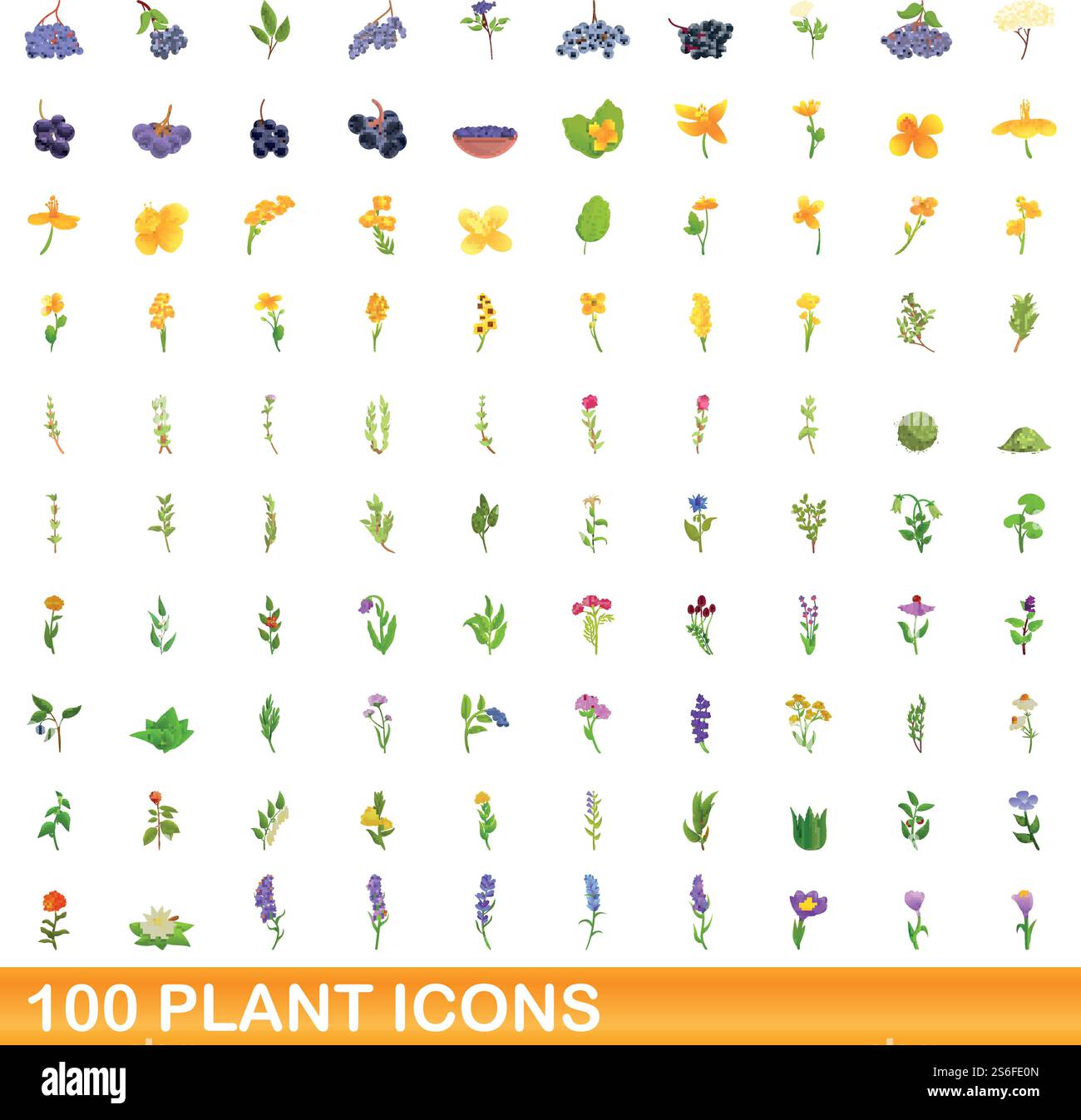 100 plant icons set. Cartoon illustration of 100 plant icons vector set ...