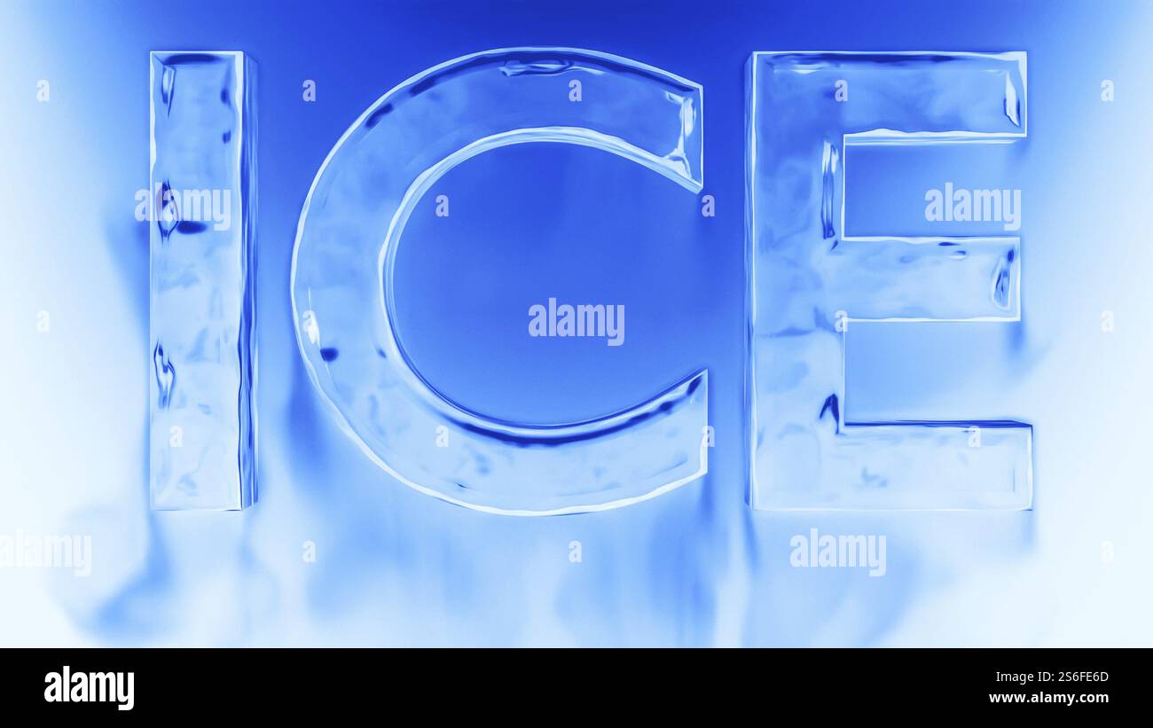 Ice cold word ice with falling smoke 3d rendering Stock Photo - Alamy