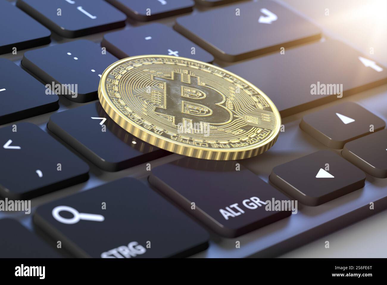 3d rendering of a bitcoin coin on a keyboard Stock Photo - Alamy