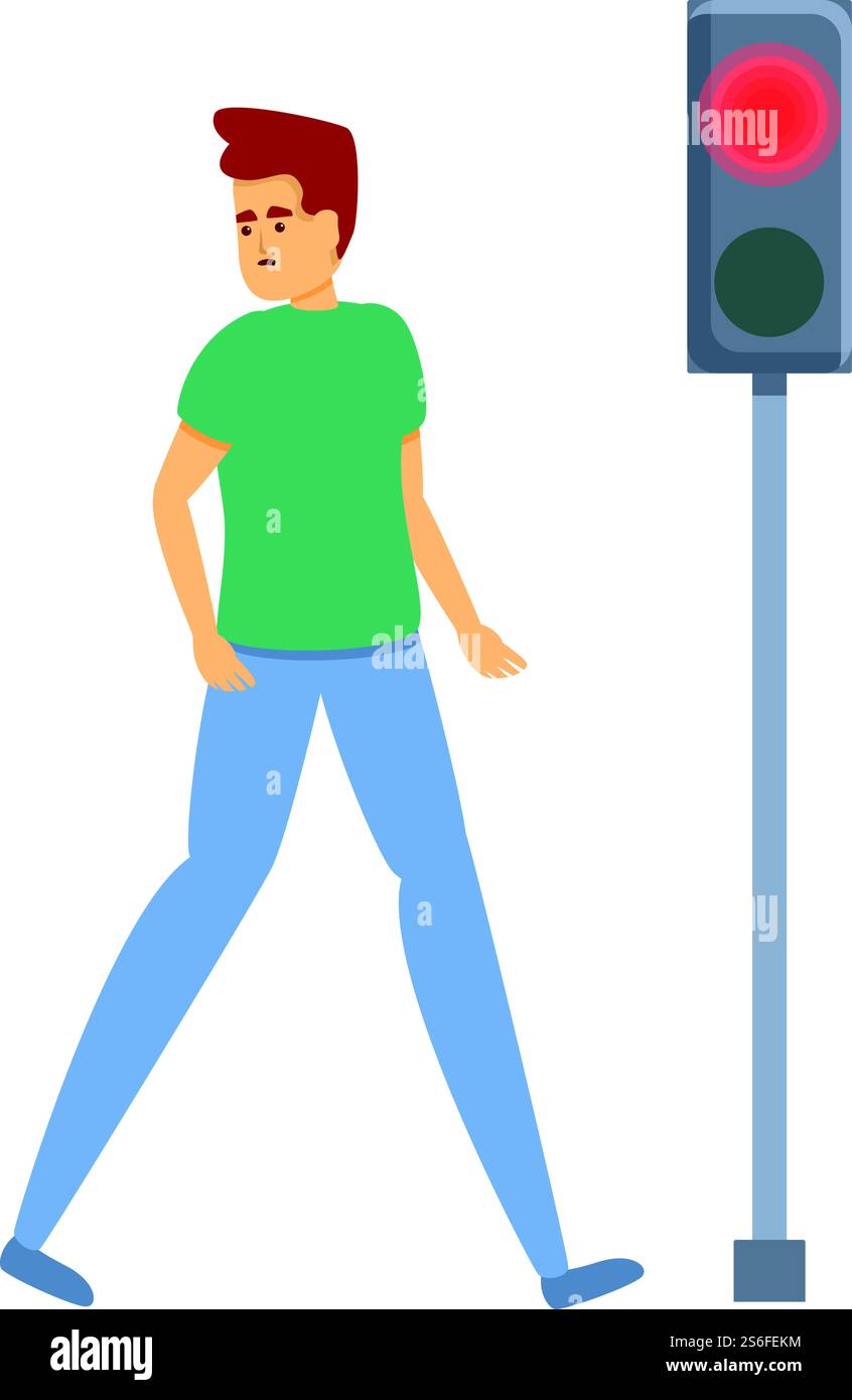 Careless man red traffic light icon. Cartoon of careless man red ...