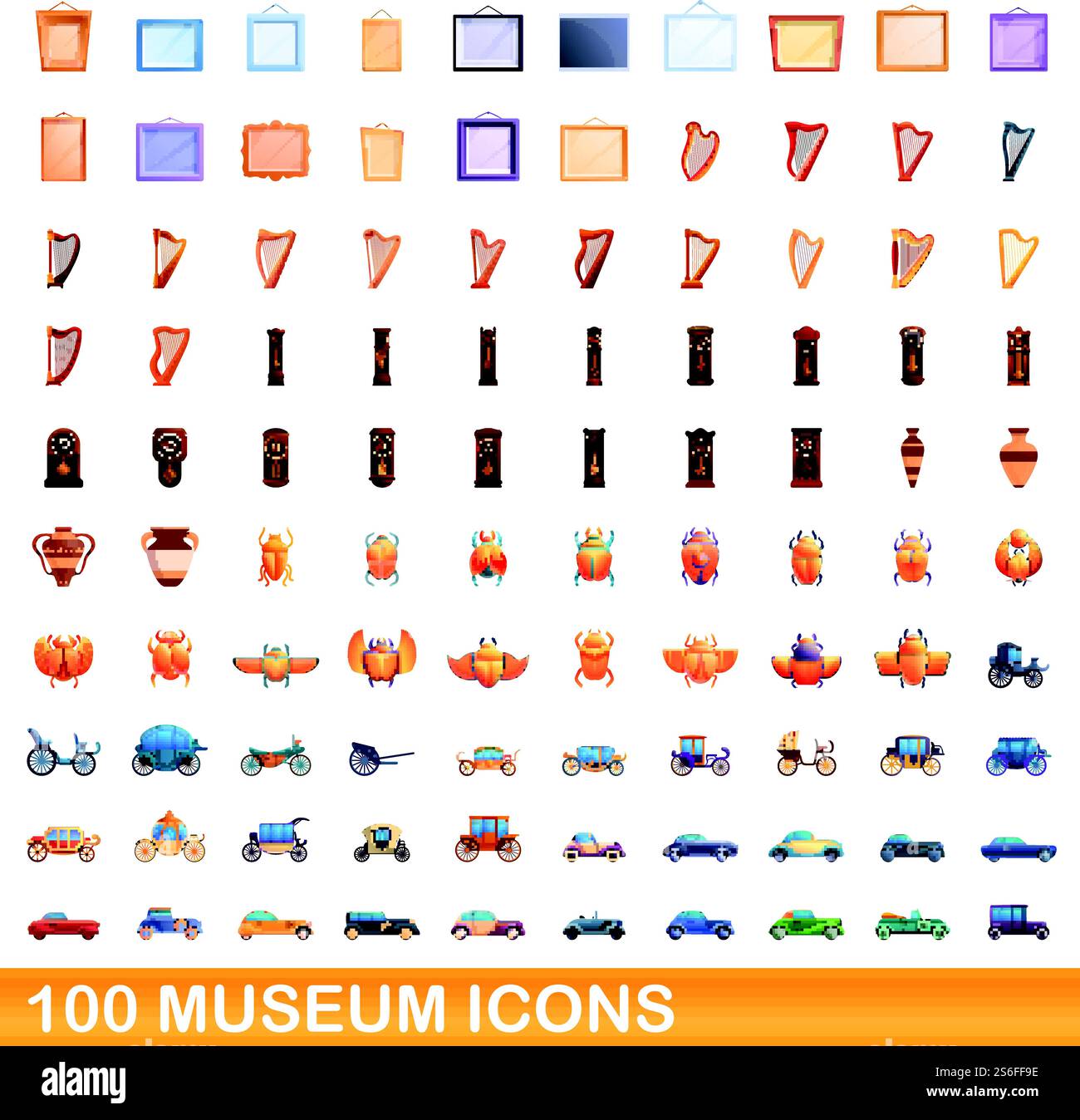 100 museum icons set. Cartoon illustration of 100 museum icons vector ...