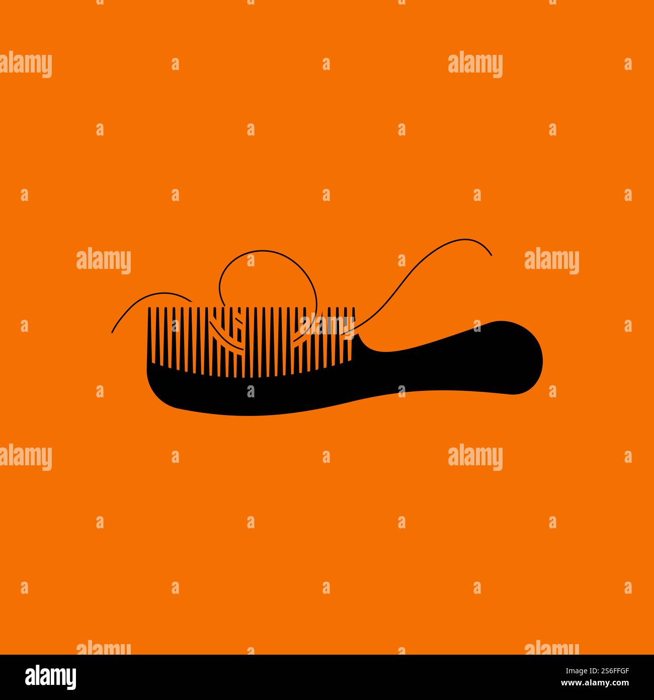 Hair In Comb Icon. Black on Orange Background. Vector Illustration. Stock Vector