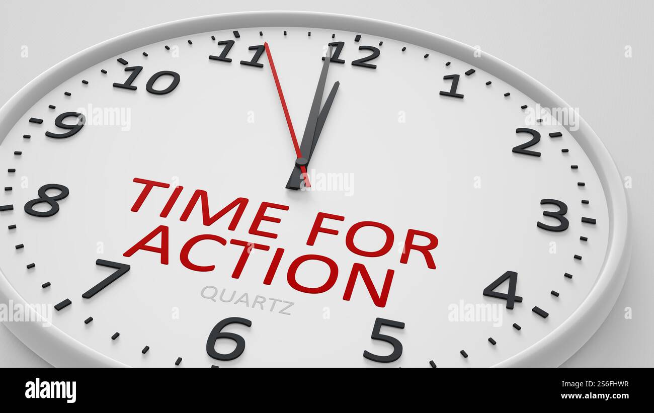 Time for action modern bright clock style 3d illustration stock photo