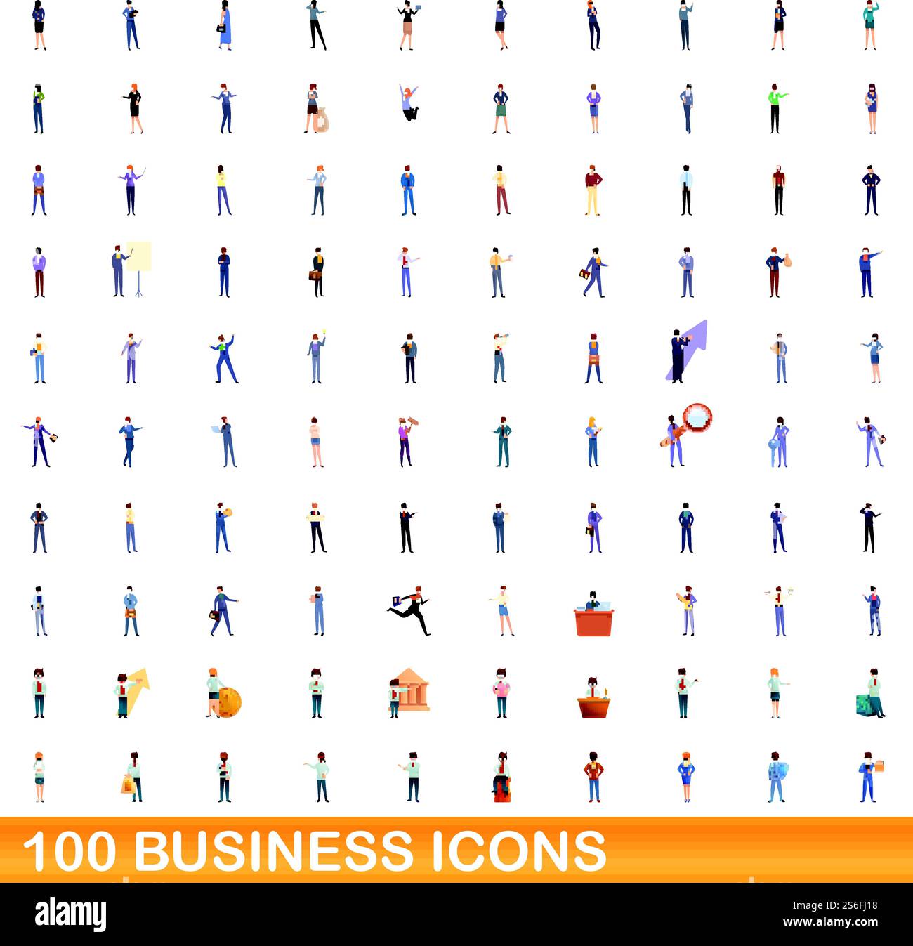 100 business icons set. Cartoon illustration of 100 business icons ...