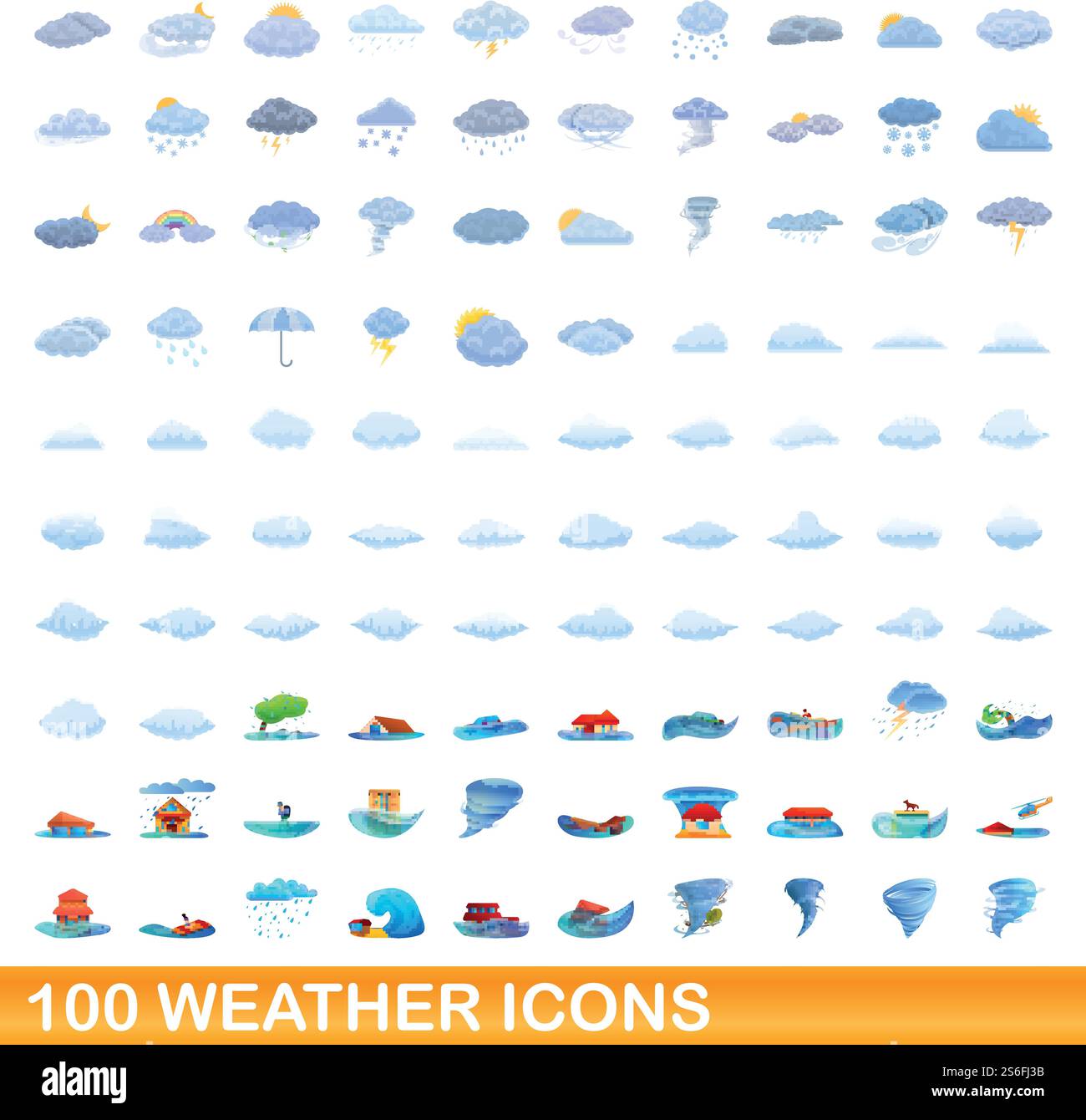 100 weather icons set. Cartoon illustration of 100 weather icons vector ...