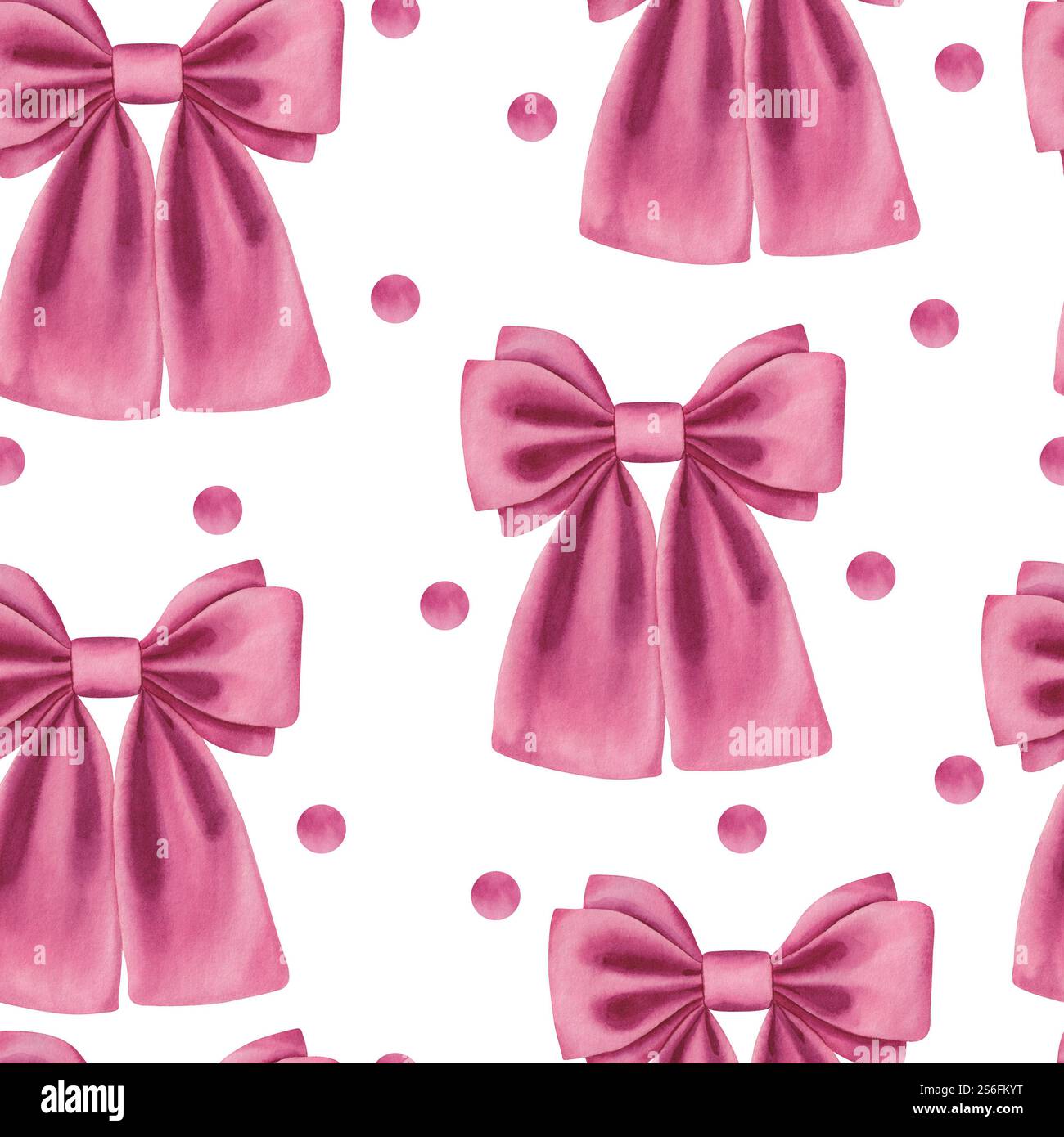 Watercolor seamless pattern with pink bows and polka dots background ...