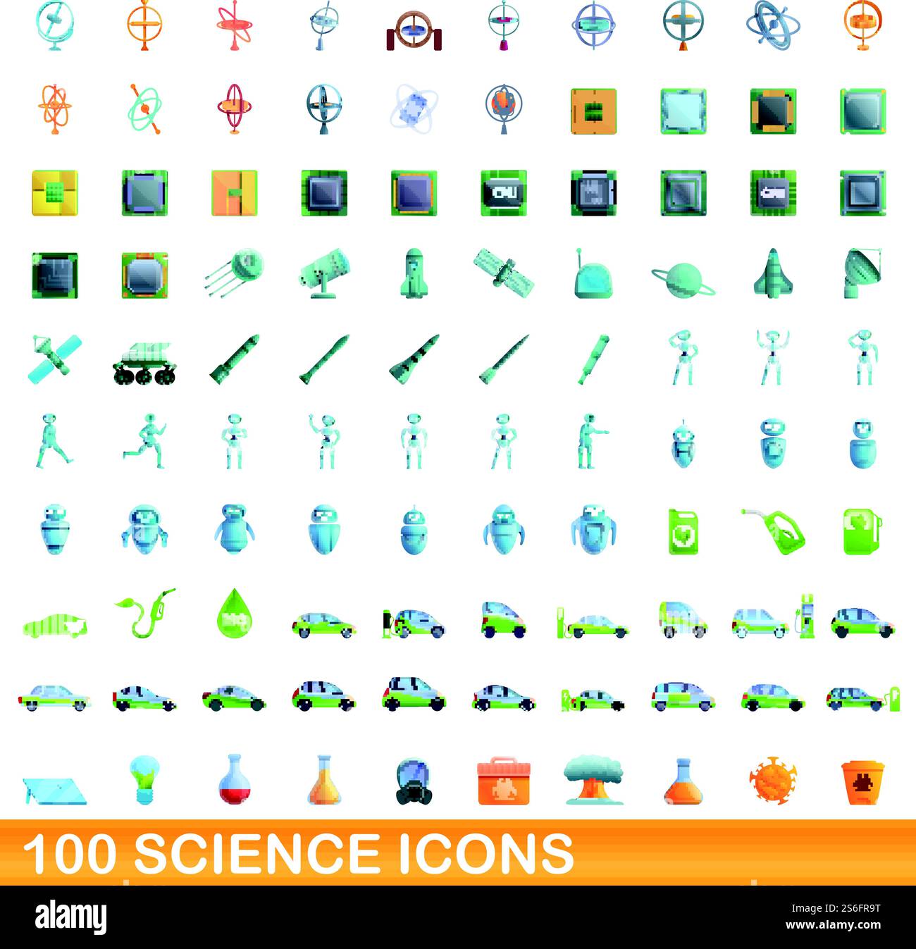 100 science icons set. Cartoon illustration of 100 science icons vector ...