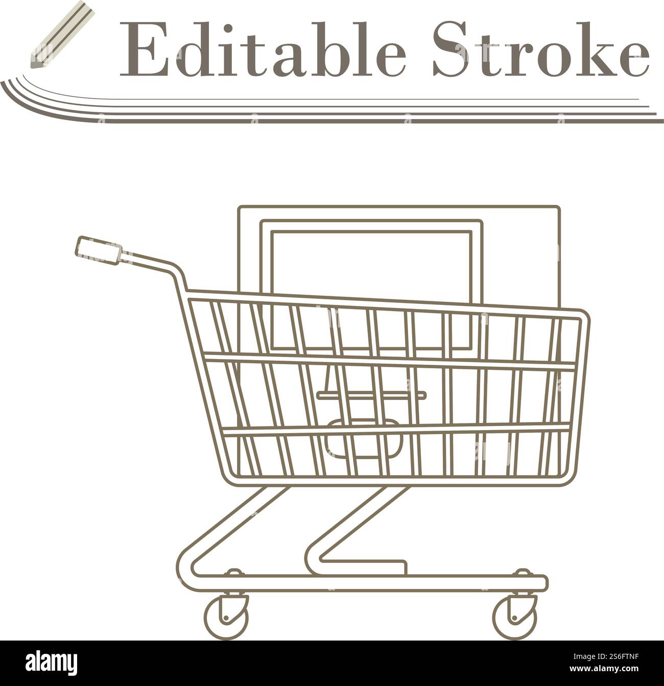 Shopping Cart With PC Icon. Editable Stroke Simple Design. Vector ...